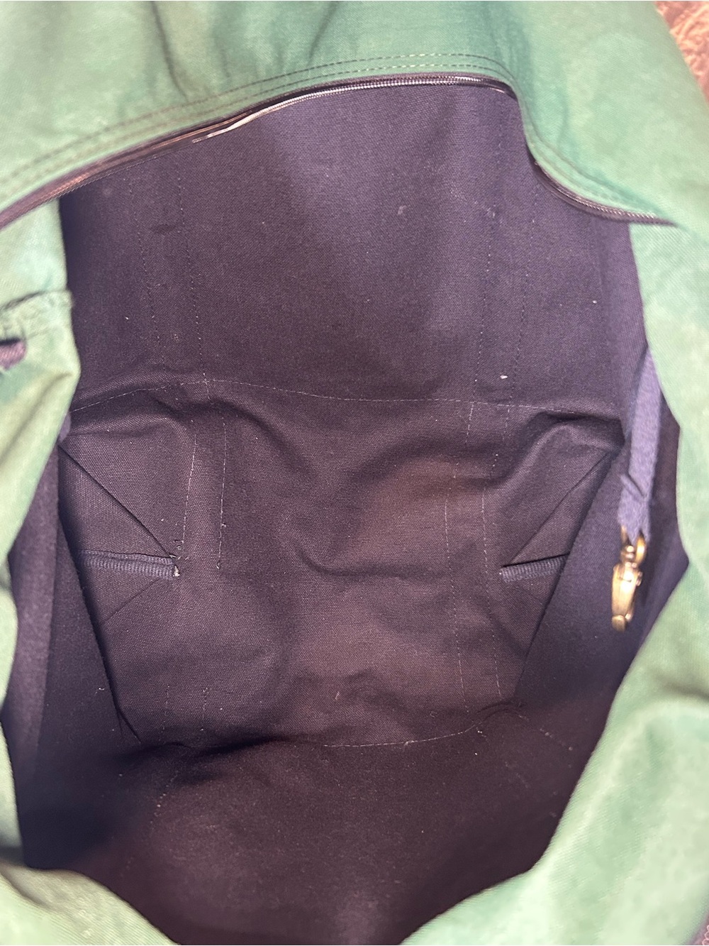 Lands' End Canvas Pocket Tote Bag Navy Blue & Green - Monogrammed "LOA" Size XL - Picture 12 of 16